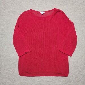 J.Jill Petite Red Knit Sweater 3/4 Sleeve Lightweight Casual Top‎